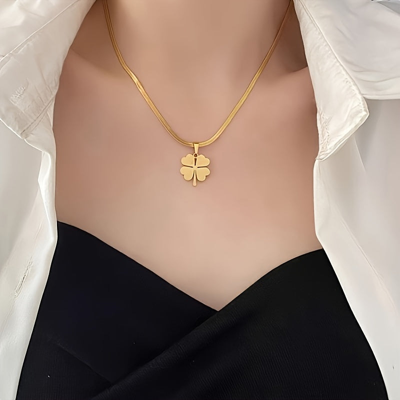 Exquisite 3-Piece Clover Jewelry Set crafted for Women - featuring an 18K Golden Plated Stainless Steel Necklace and Earrings, with a Stylish No-Stone Design, Ideal for Everyday Use and Gift-Giving