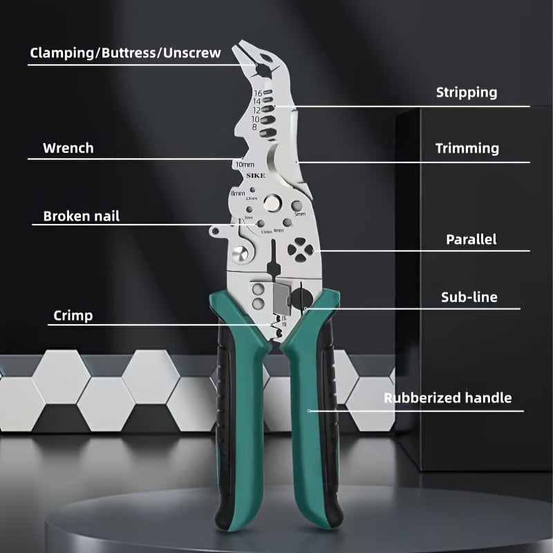 1pc Industrial Grade Wire Stripper for cutting, crimping, holding, and stripping wire.