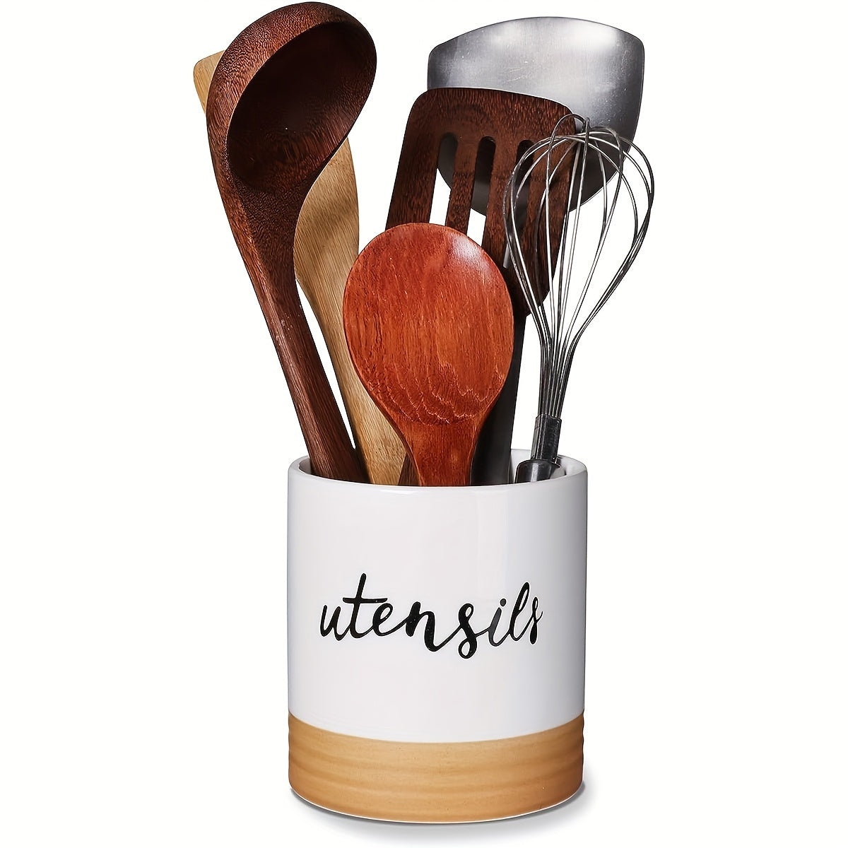 Farmhouse Decor Ceramic Utensil Holder for Kitchen Countertop - Organize Spatulas, Forks, and Whisks, Versatile Food Storage Container, 10.41cm