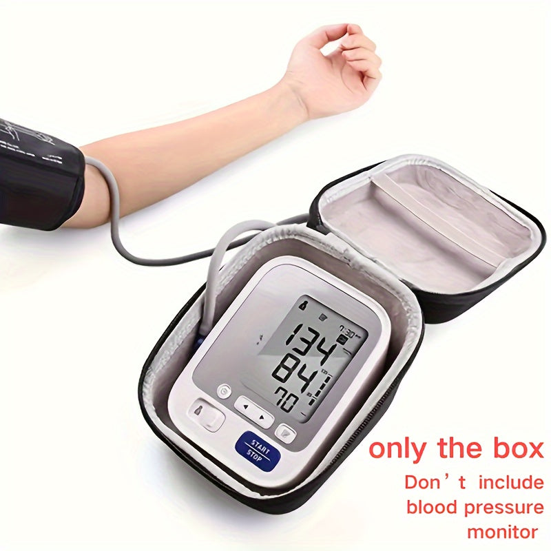 Durable nylon case with hand strap for portable blood pressure monitor storage, ideal for digital machines and cuffs, with soft lined interior.