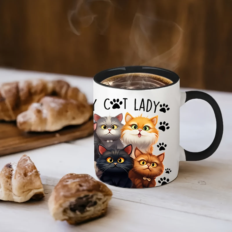 11oz Crazy Cat Lady Ceramic Coffee Mug, Insulated & Microwave Safe, Adorable Cartoon Cats Design - Perfect Gift for Cat Lovers, Family & Friends. Ideal for Birthdays, Holidays & More.