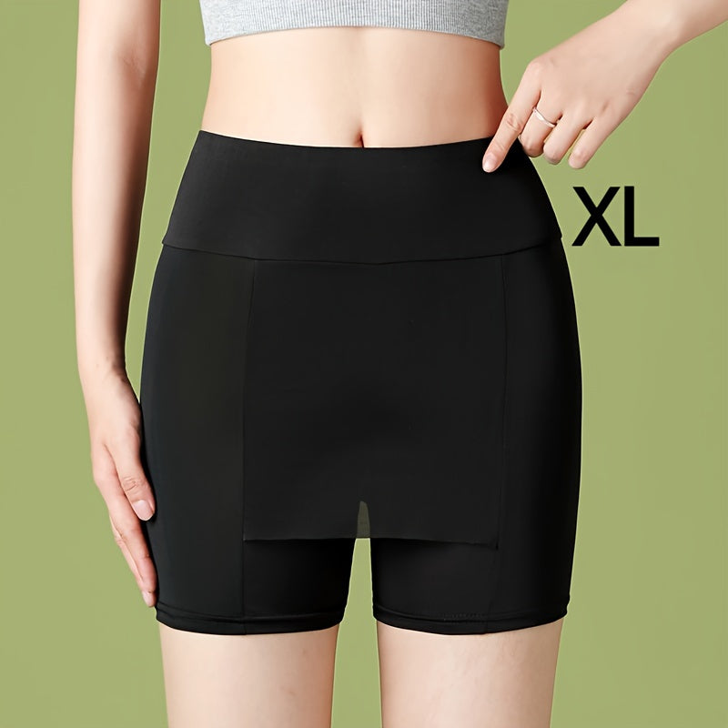 Seamless high waist shaping shorts for women with tummy control and slimming features, made of lightweight double layer ice silk.