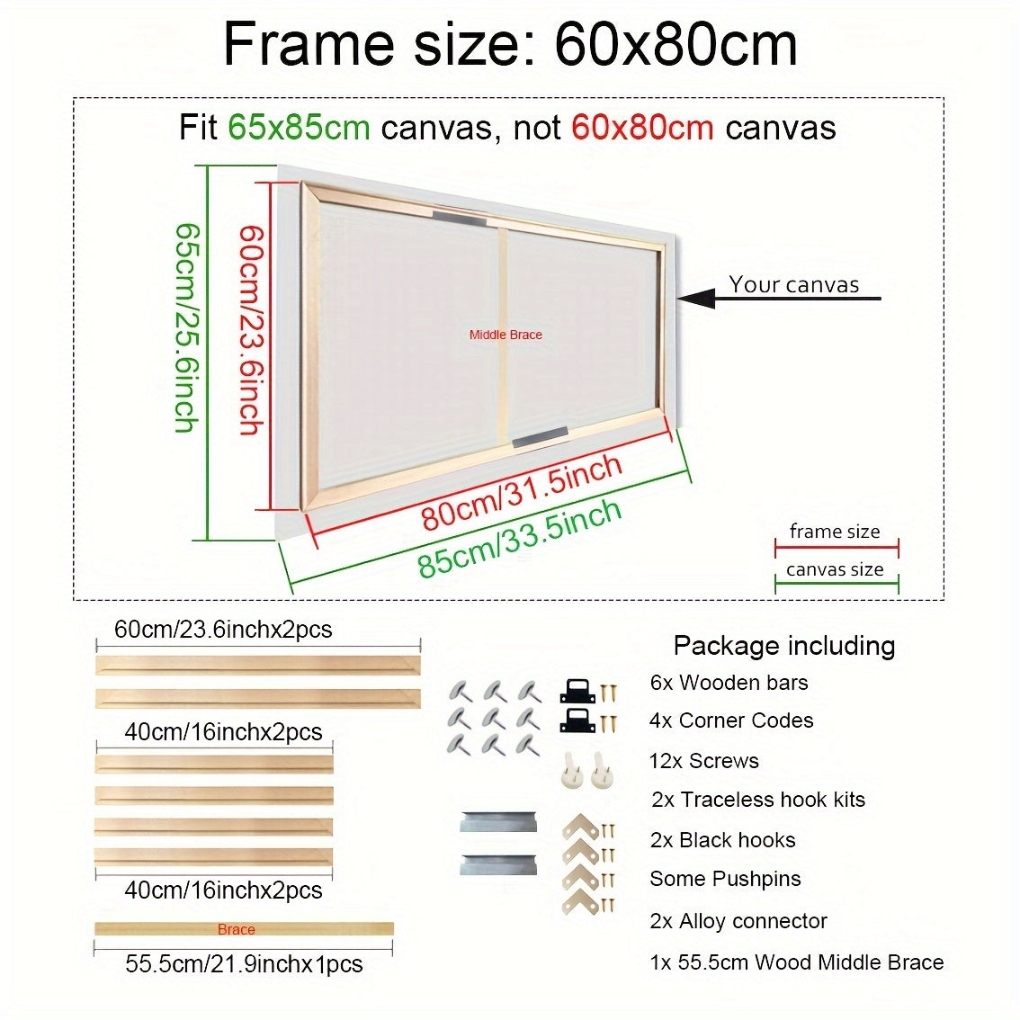 Contemporary DIY Diamond Painting Frame Kit, Vertical Oblong Shape, Wall Mounting, Non-Magnetic, for Canvas & Photo Art - Home Decor Gift, Various Sizes Available.