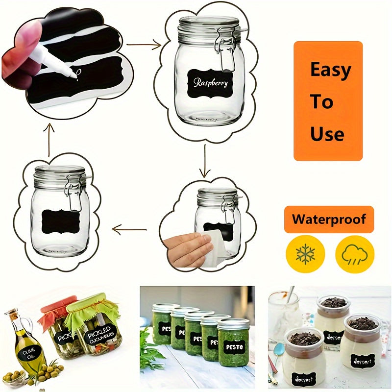 120 PVC chalkboard labels with markers - reusable black & white stickers for organizing home, kitchen, office, crafts, wedding, and parties - safe for non-food contact.