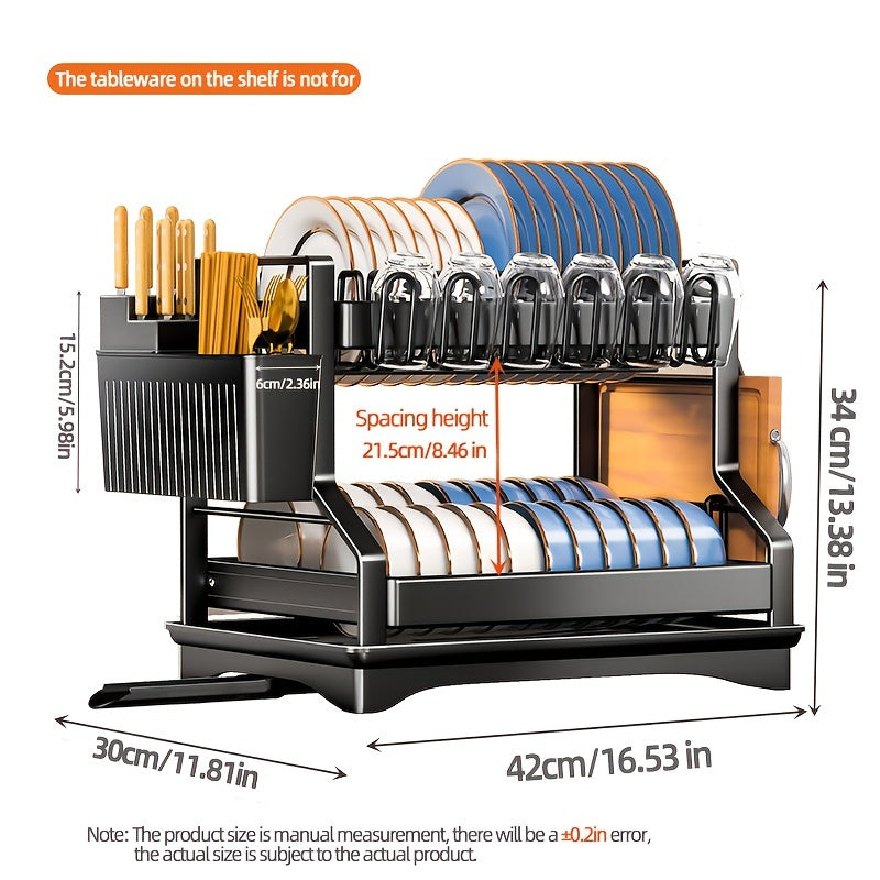 Metal Dish Rack with Drainboard - Organizes dishes, utensils, and cups efficiently