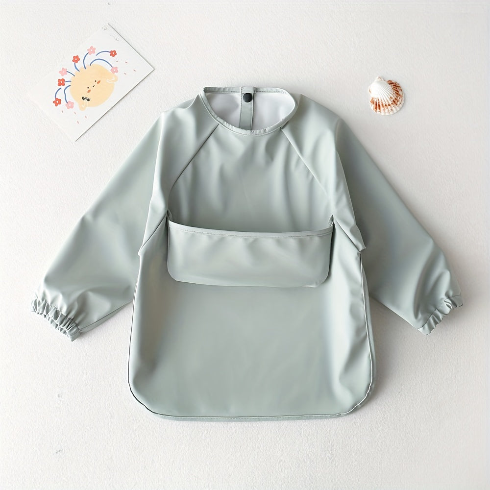 Children's Long-sleeved PU Smock with Bib, Soft Waterproof Bib in Plain Color, Anti-dirty Feeding Bib - Perfect Easter Gift