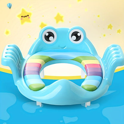 Portable potty training seat featuring adorable frog cartoon design, suitable for both boys and girls. Easy to clean and ideal for household toilet use.