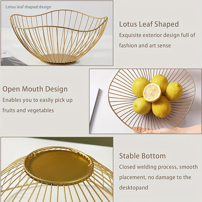 Golden Iron Fruit Basket for Living Room, Nordic Style, multi-functional for storage and organization.