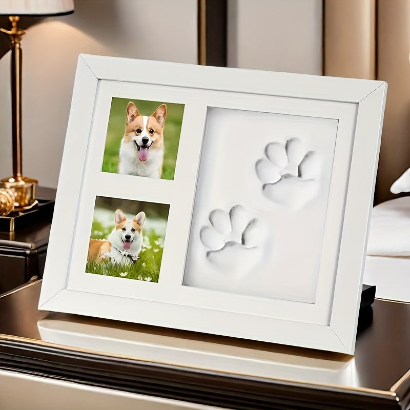 Pet DIY hand and foot print photo frame and wooden dog footprint frame for ultimate dog paw print souvenir.