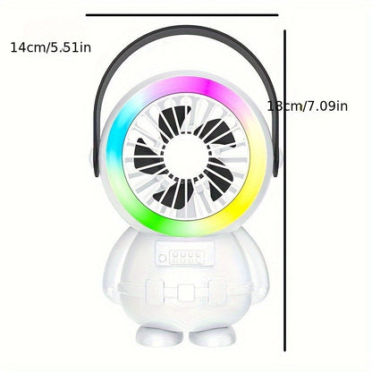 A fashionable astronaut-themed USB fan that is rechargeable and portable, featuring three adjustable speed settings. Perfect for both indoor and outdoor use.