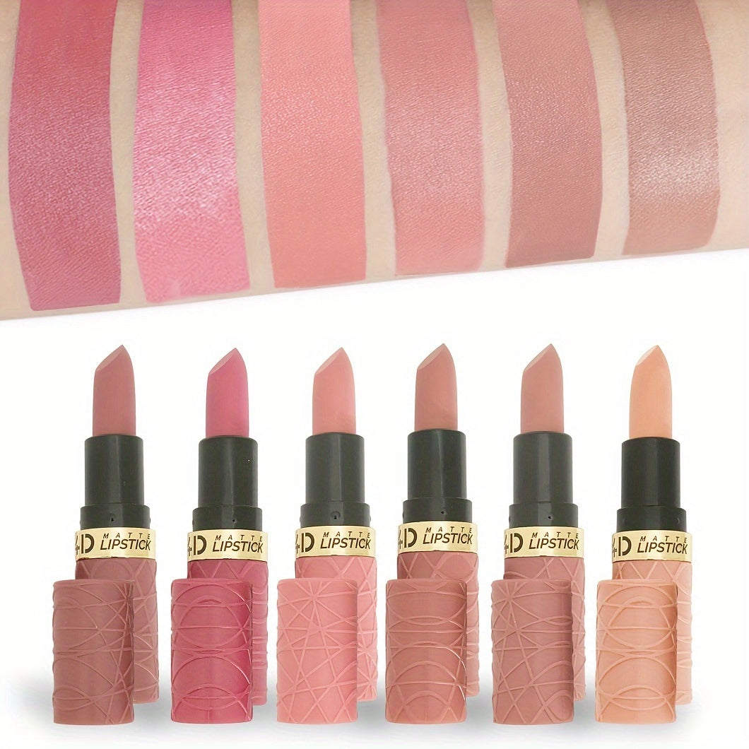 Set of 6 new foreign trade matte lipstick in modern brown-red, long-lasting formula. Includes 12 shades of nude bean paste.