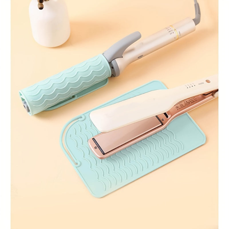 Heat-resistant silicone mat for hair tools - shields surfaces from straighteners, flat irons, and curling irons