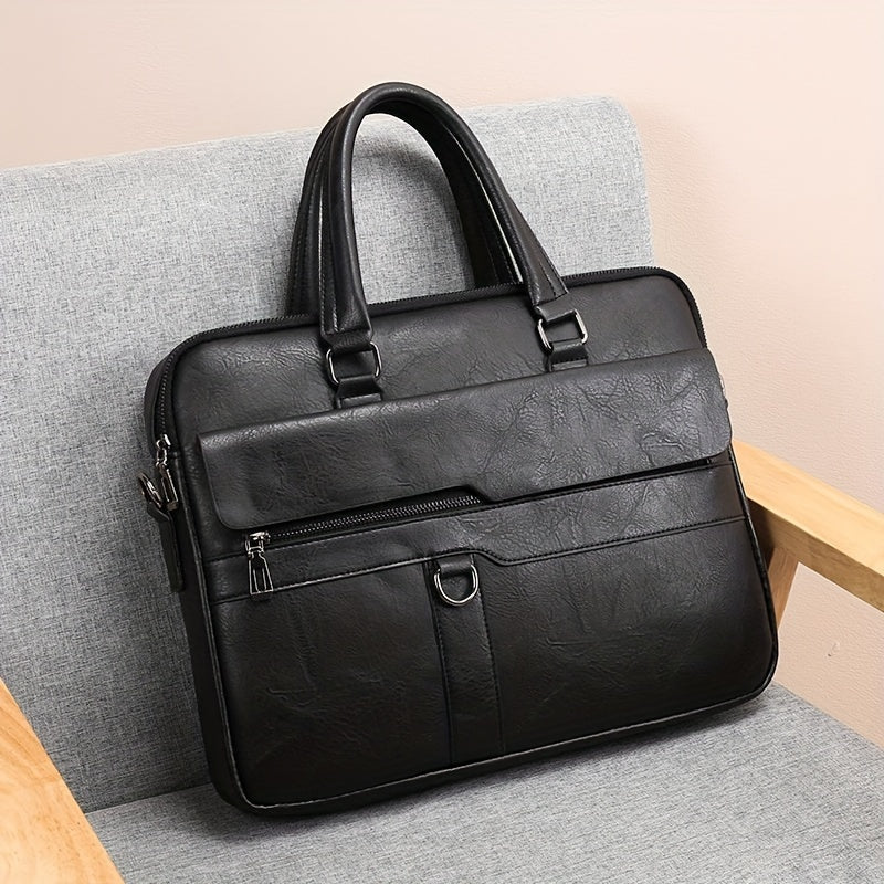 Vintage style coffee briefcase for men with adjustable strap, perfect for daily commute.