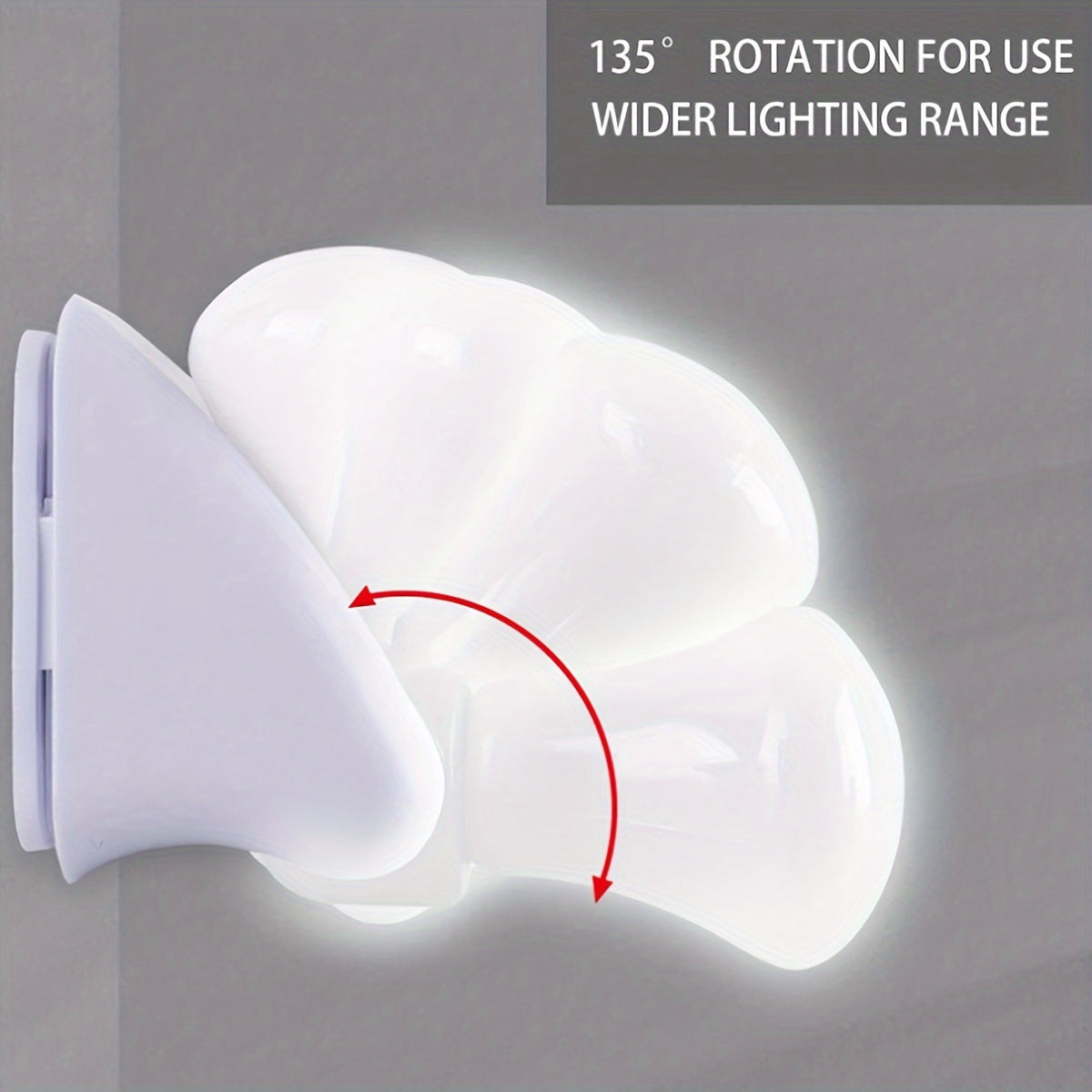 Small white LED night light; battery-powered with cordless design for bedside or cabinet; easy wall mount installation.