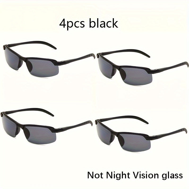 Night vision glasses for outdoor sports and night driving, available in sets of 1, 2, or 4, for men and women. Fashionable semi-rimless design.