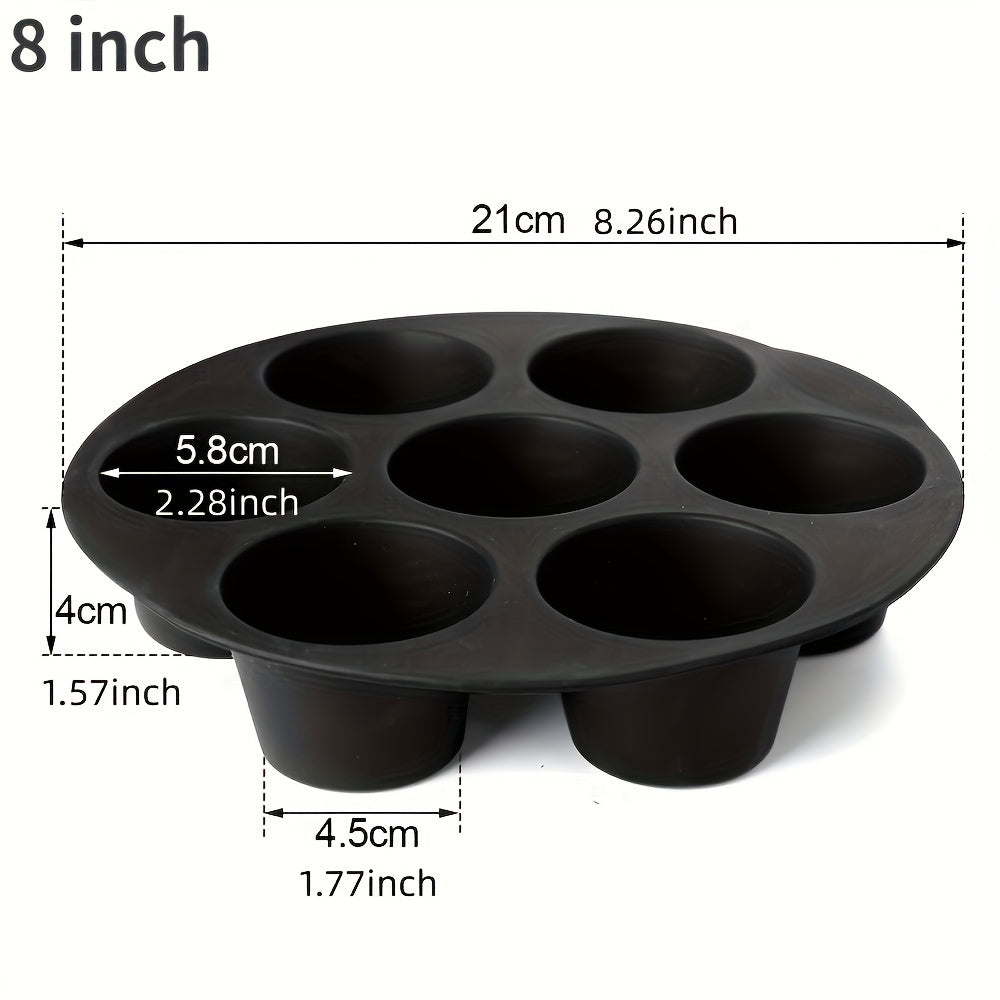 Air Fryer Muffin Silicone Mold, 7-Cup, Round Nonstick Cupcake Pan Tray for Microwave Oven, Kitchen Accessories - 1pc, 17.78cm/20.32cm