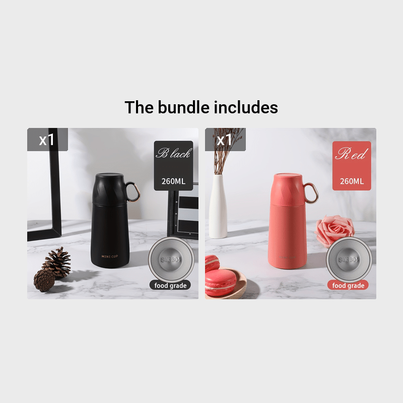 This stainless steel thermal cup comes in a set with a gift box. It features a double-layer design that is leakproof and insulated, keeping your drinks hot or cold for hours. Perfect for activities such as cycling, backpacking, office or car use, school