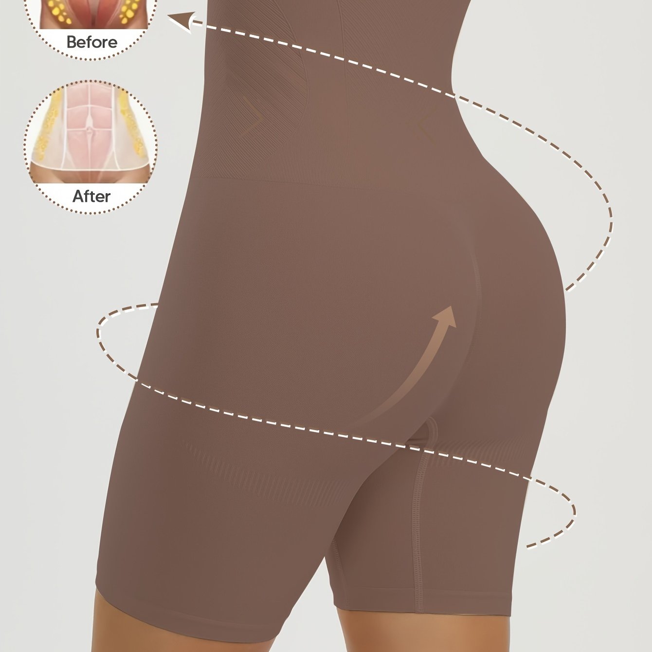 Women's high-waist shaping shorts with tummy control, butt lifting, and back support. Features comfortable elastic waistband, solid color, and is machine washable.