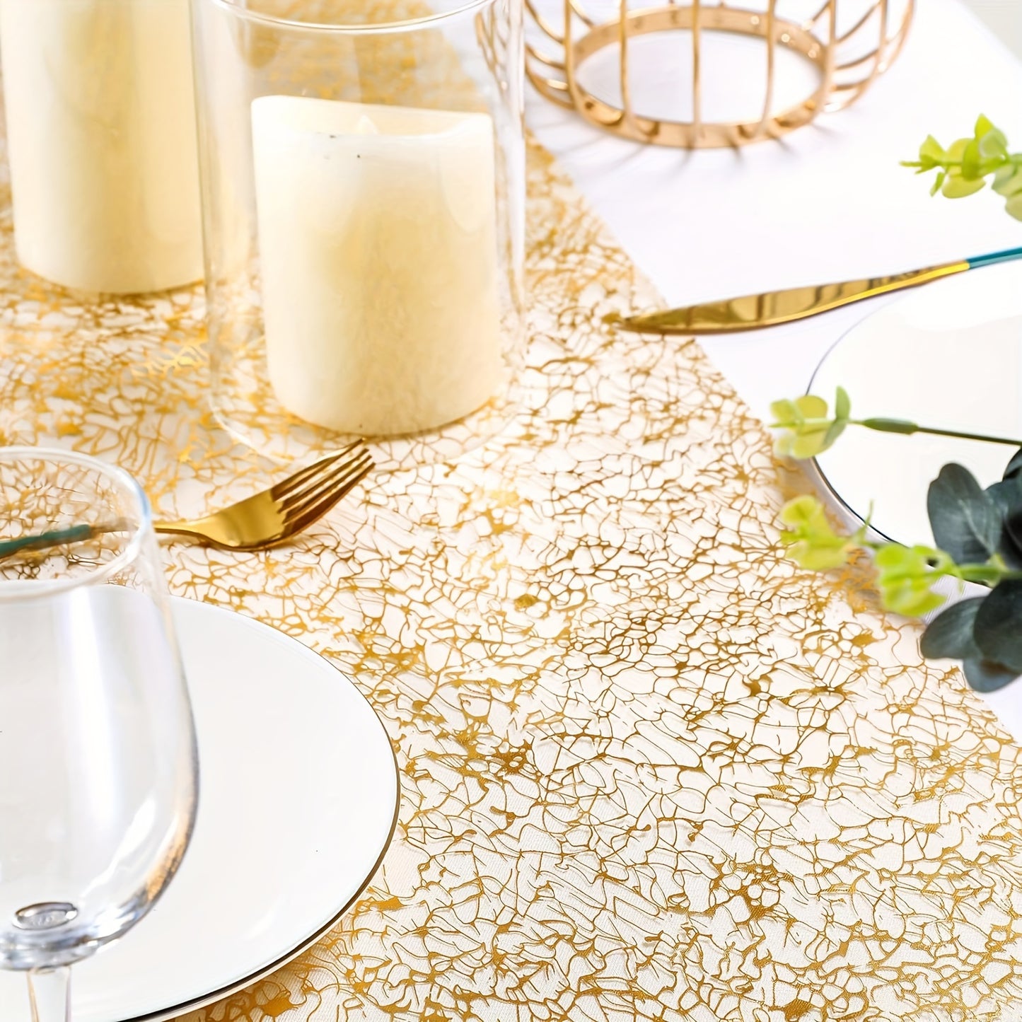 1pc Golden Table Runner with Glitter Metal Foil Mesh, Ideal for DIY, Weddings, Parties, and Home Decor.