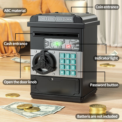 Youngsters ATM-Style Penny Bank with Scroll Paper Feature, Durable ABS Material, Black - Perfect Gift for Boys & Girls Ages 3+