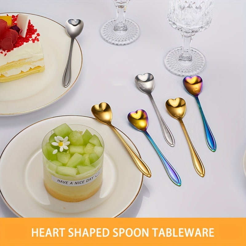 Valentine's Day Couple Korean Style Love Ice Spoon Set, 4 piece and 8 piece options, made of stainless steel. Features long handles perfect for mixing milk tea, honey, coffee, or desserts. Creative design adds a touch of style to your kitchen.