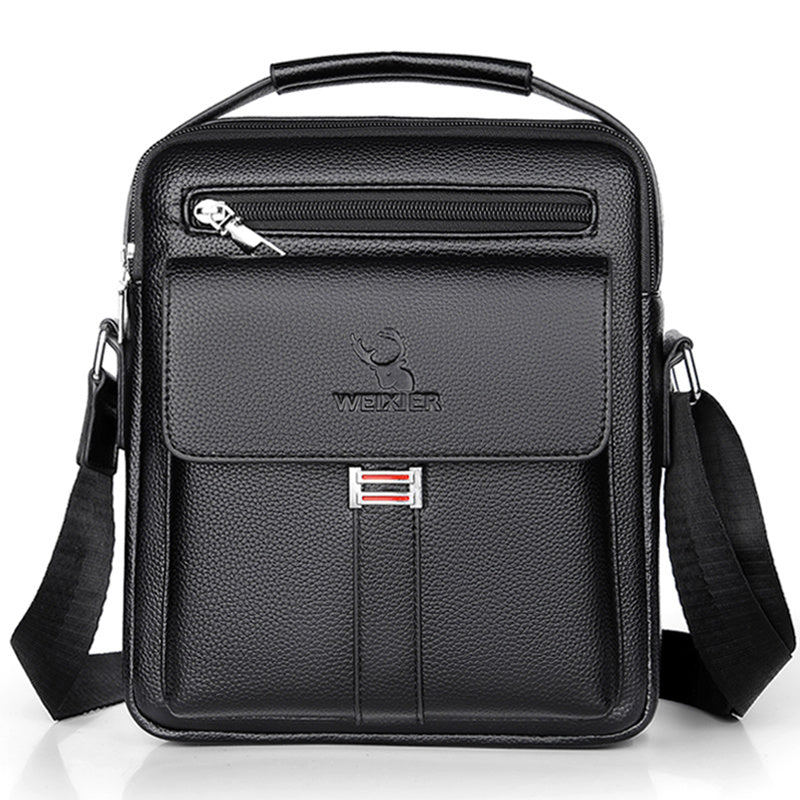 WEIXIER Men's Vintage Business Casual Shoulder Bag in Black, with Multiple Compartments and Zippered Pockets. Compact and secure for everyday use.