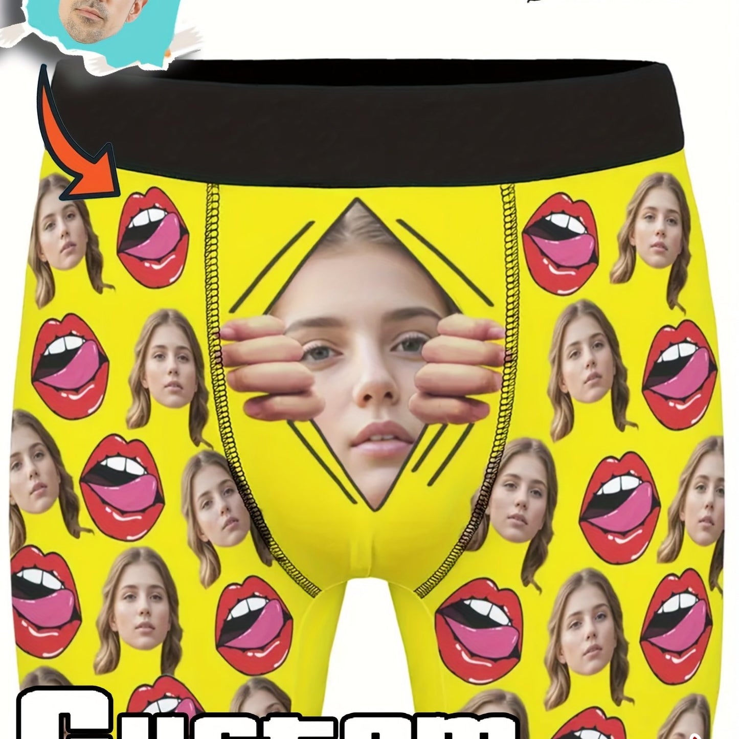 Customized photo boxer briefs, featuring a humorous design with medium stretch knit fabric. Made of 95% polyester and 5% spandex, this is a perfect gift for Dad, Husband, or Boyfriend.