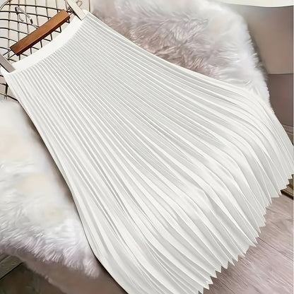 Elegant Pleated Skirt in Solid Color