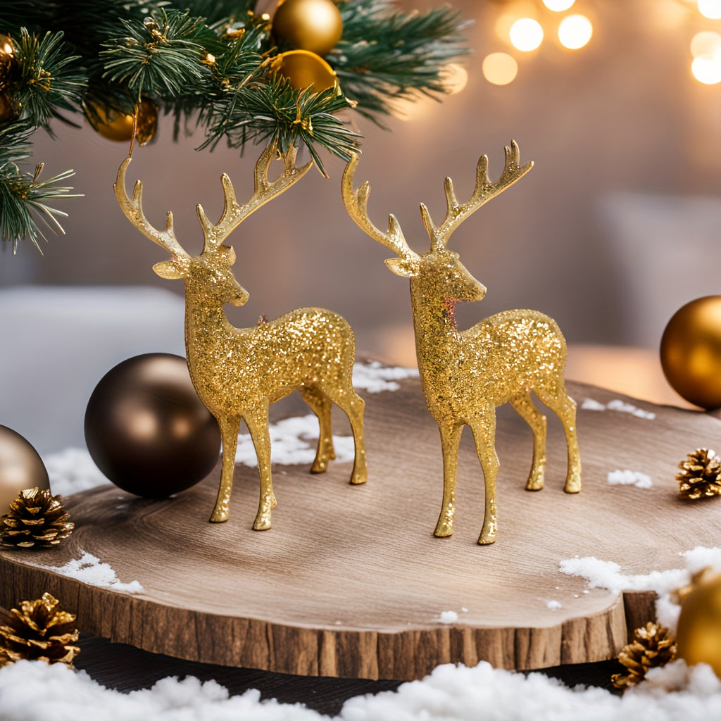 Golden Christmas Reindeer Figurines in 2 or 6 pieces, perfect for holiday decorations or gifting. Ideal for Christmas parties and home decor.