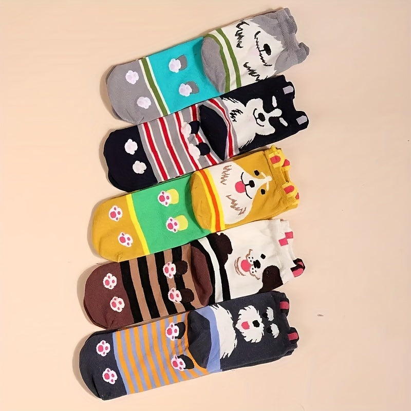 5 pairs of large size men's mid-calf socks in trendy Japanese Harajuku Academy style.