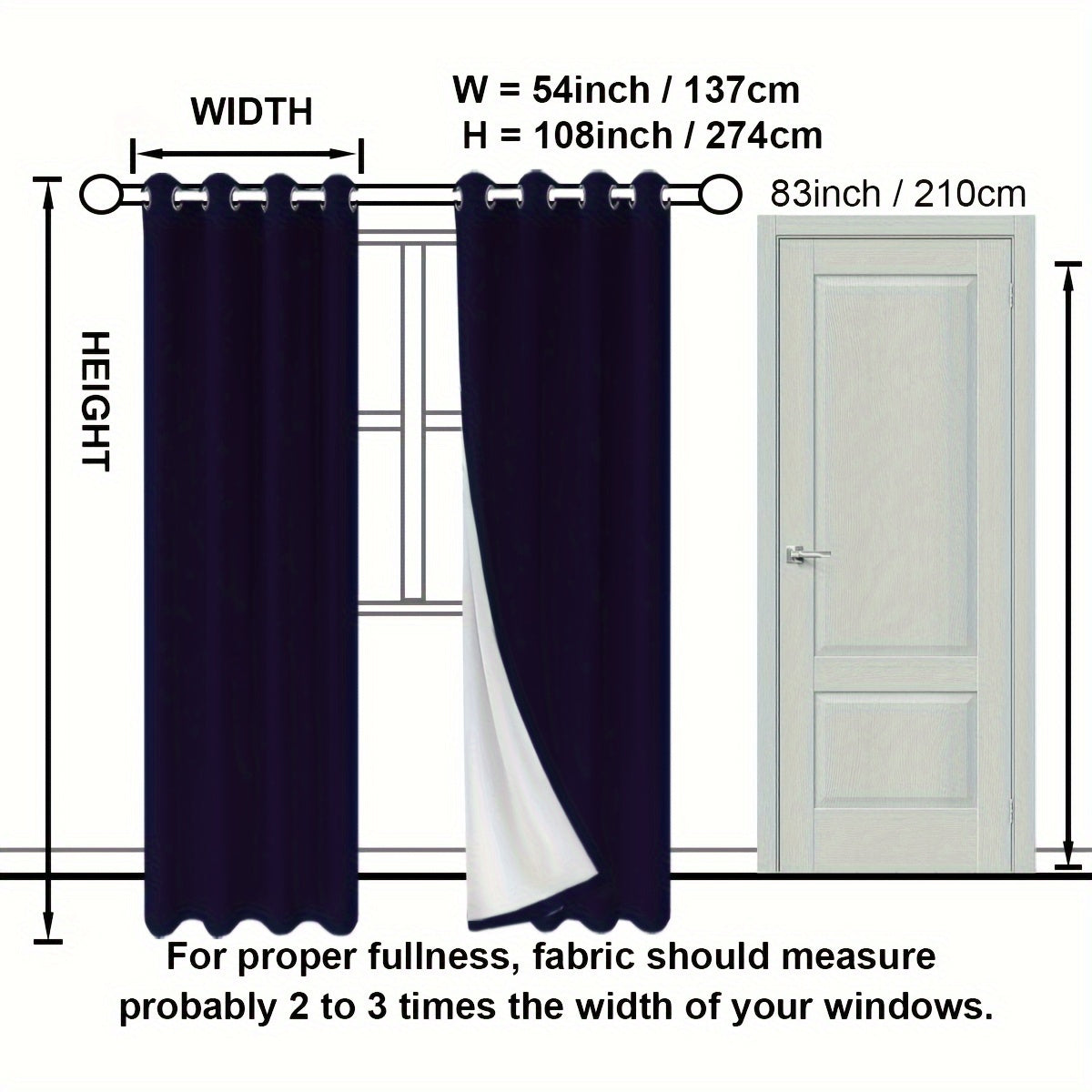 Suhuan Top Curtains, 2PC Set of 100% Blackout Insulation Soundproof Curtains with White Lining, Ideal for Bedroom, Office, Living Room, and Home Decor