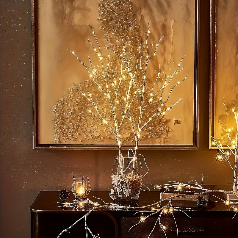 Battery-powered illuminated artificial birch branch, ideal for indoor decor and special events.