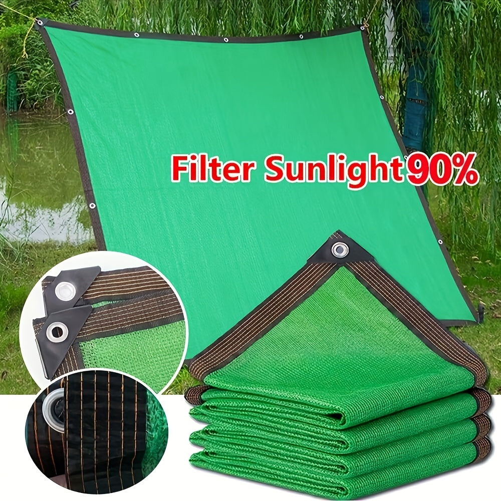 90% UV resistant green mesh tarp with grommets for garden, plant cover, canopy, and camping.