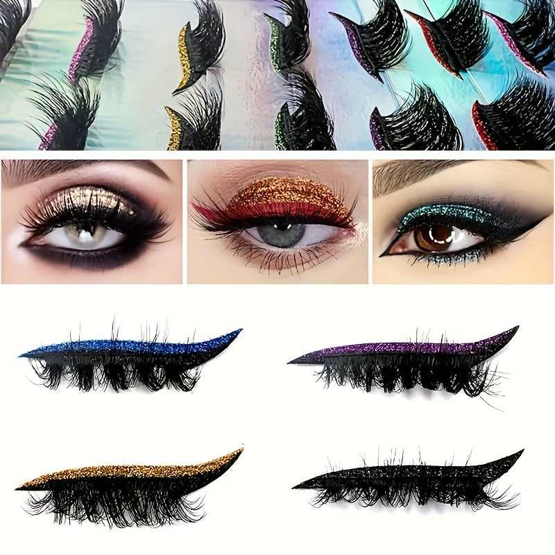 Glitter self-adhesive eyeliner and false eyelashes set - waterproof, no glue needed. Perfect for party and stage makeup, carnival and masquerade.