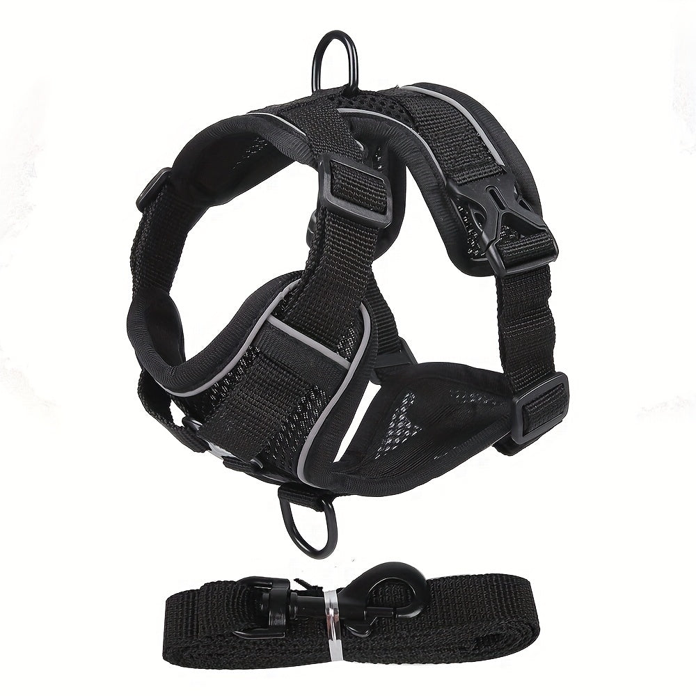 Reflective, breathable vest-style cat harness set with walking rope for outdoor walks and training.