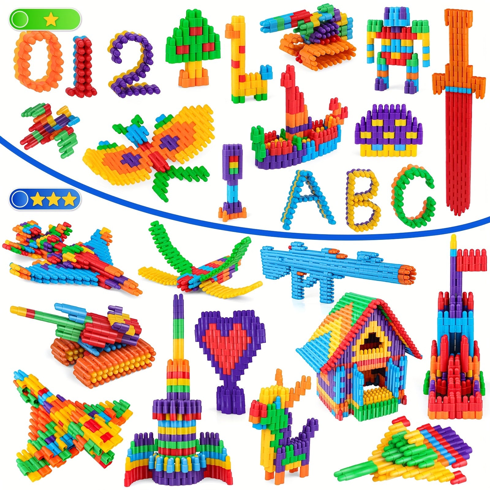 200 DIY building blocks in bullet shape for kindergarten boys and girls, with varying colors.