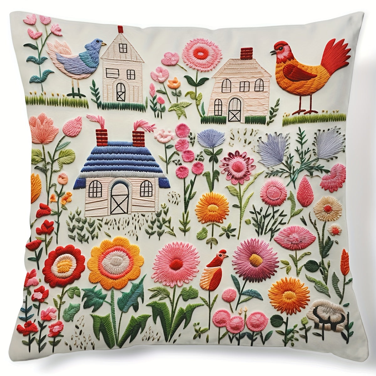 Modern floral digital print throw pillow cover with zip closure, hand wash only, made of polyester - ideal for living room and bedroom decor.