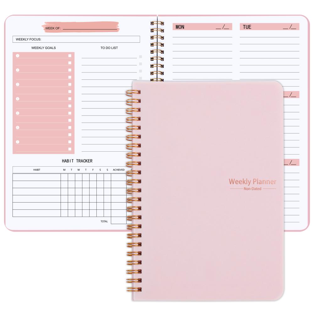 1pc undated A5 spiral planner with 52 sheets, PVC cover, ideal for goal setting and planning.