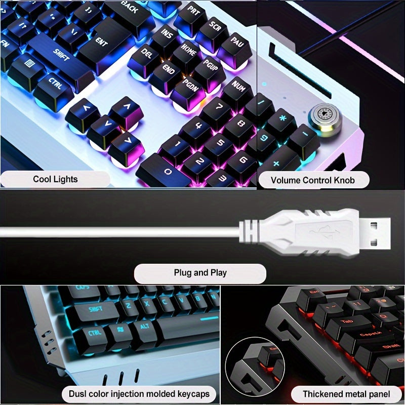 EWEADN Wired Gaming Keyboard with LED Backlit, Silent Design, and Volume Knob, suitable for Desktop & Notebook Computers.