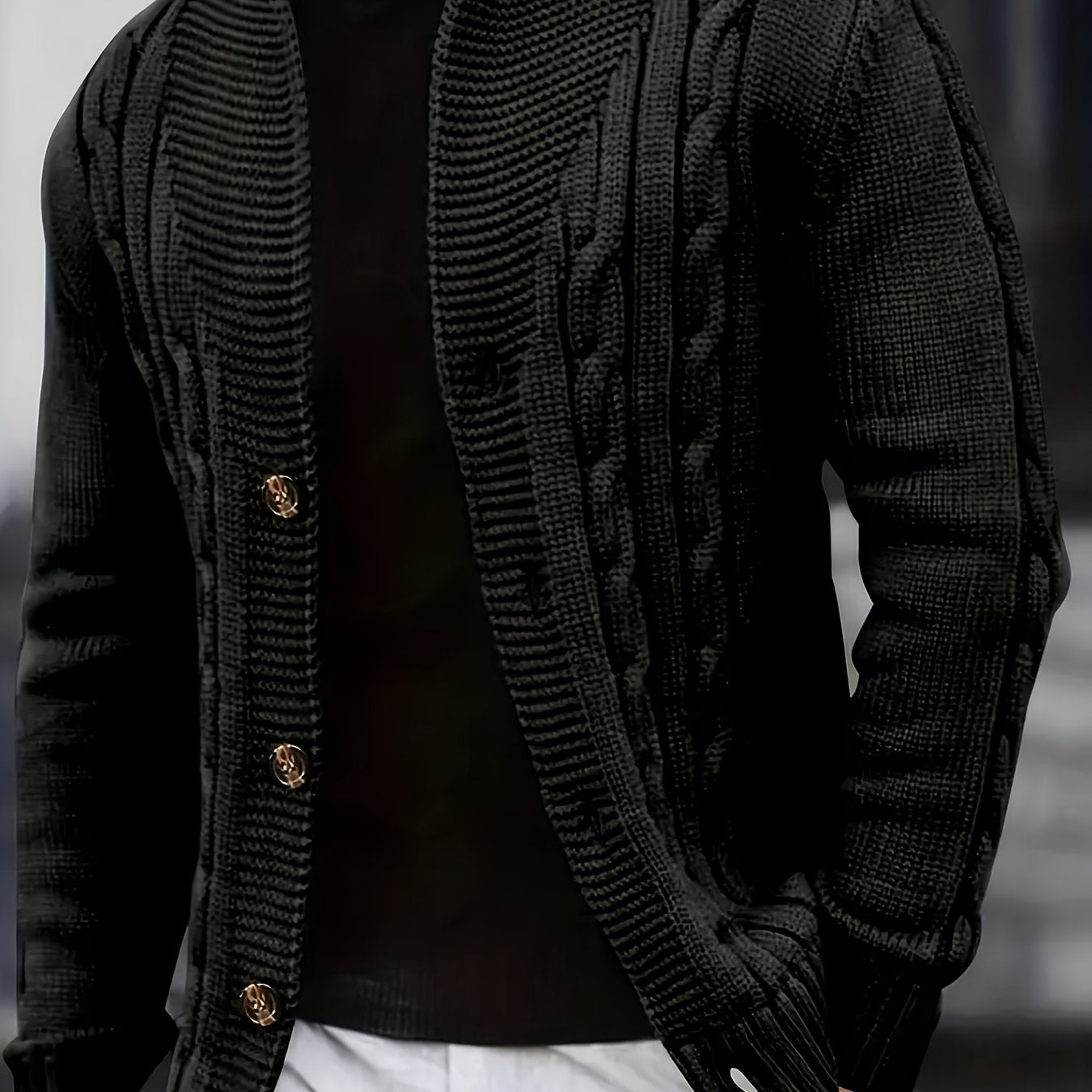 Men's V-neck knitted cardigan with a solid color button, perfect for casual fashion in autumn and winter.