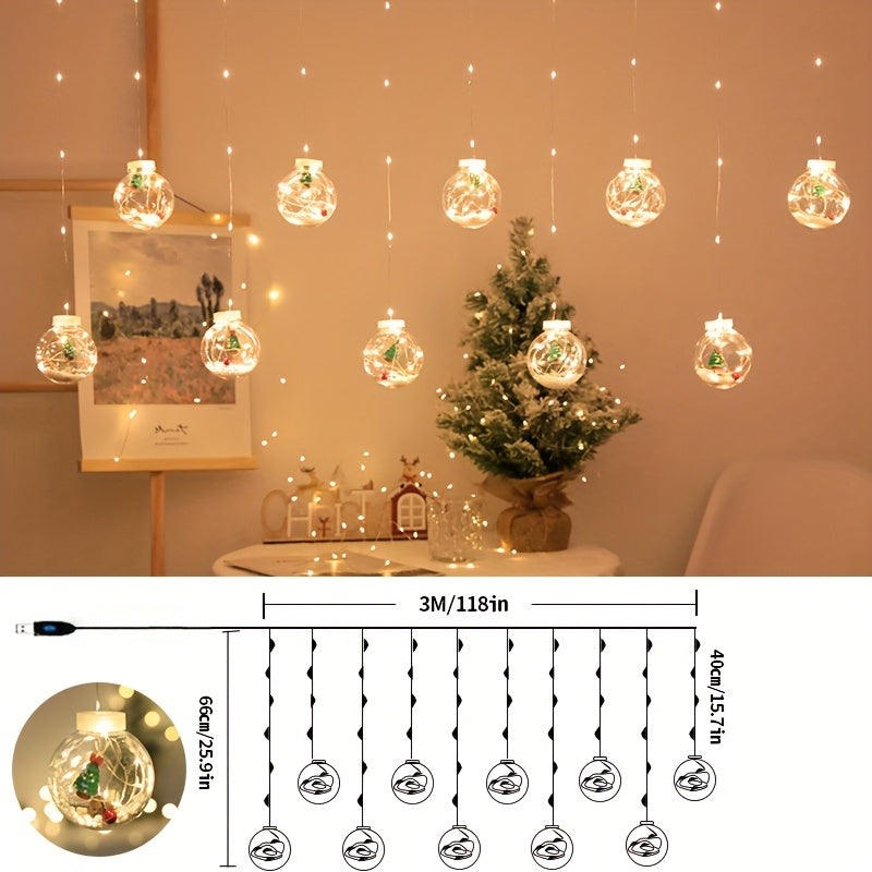 1 Set of USB-powered LED curtain lights featuring a snowman pendant with blinking yellow light. Suitable for various holiday decorations.