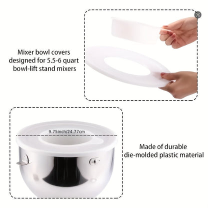 Set of 2 Plastic Mixer Bowl Covers and Sliding Mat, Safe for Contact with Food, Designed for 5.5-6 Quart Tilt-Head Stand Mixers. Includes Bowl Lid to Prevent Splatters and Sliding Pad for Quiet Operation and Table Protection.