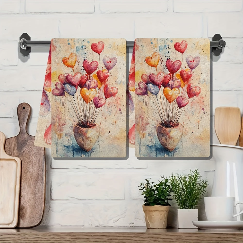 2 pieces of Valentine's Day themed ultra soft kitchen towels, highly absorbent for holiday decor. Machine washable and measuring 16x24 inches. Product code: 2KYSYS1217664.