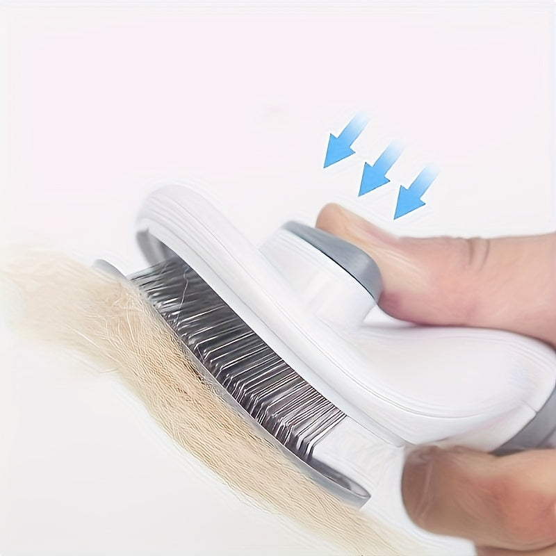 Self-cleaning deshedding comb for cats and dogs made of PP material with one-click hair removal and automatic floating design.