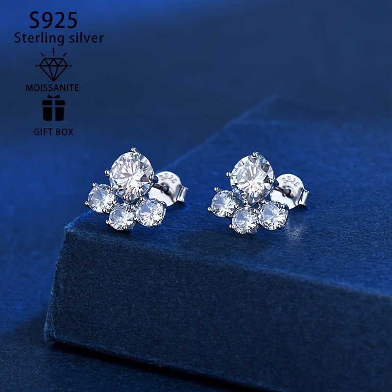 925 Silver Stud Earrings with 2-carat Mozambique Stone for Women, Weighing 2.5g. Perfect for Couples, Weddings, Engagements, Birthdays, and Anniversaries. Comes with Gift Box.