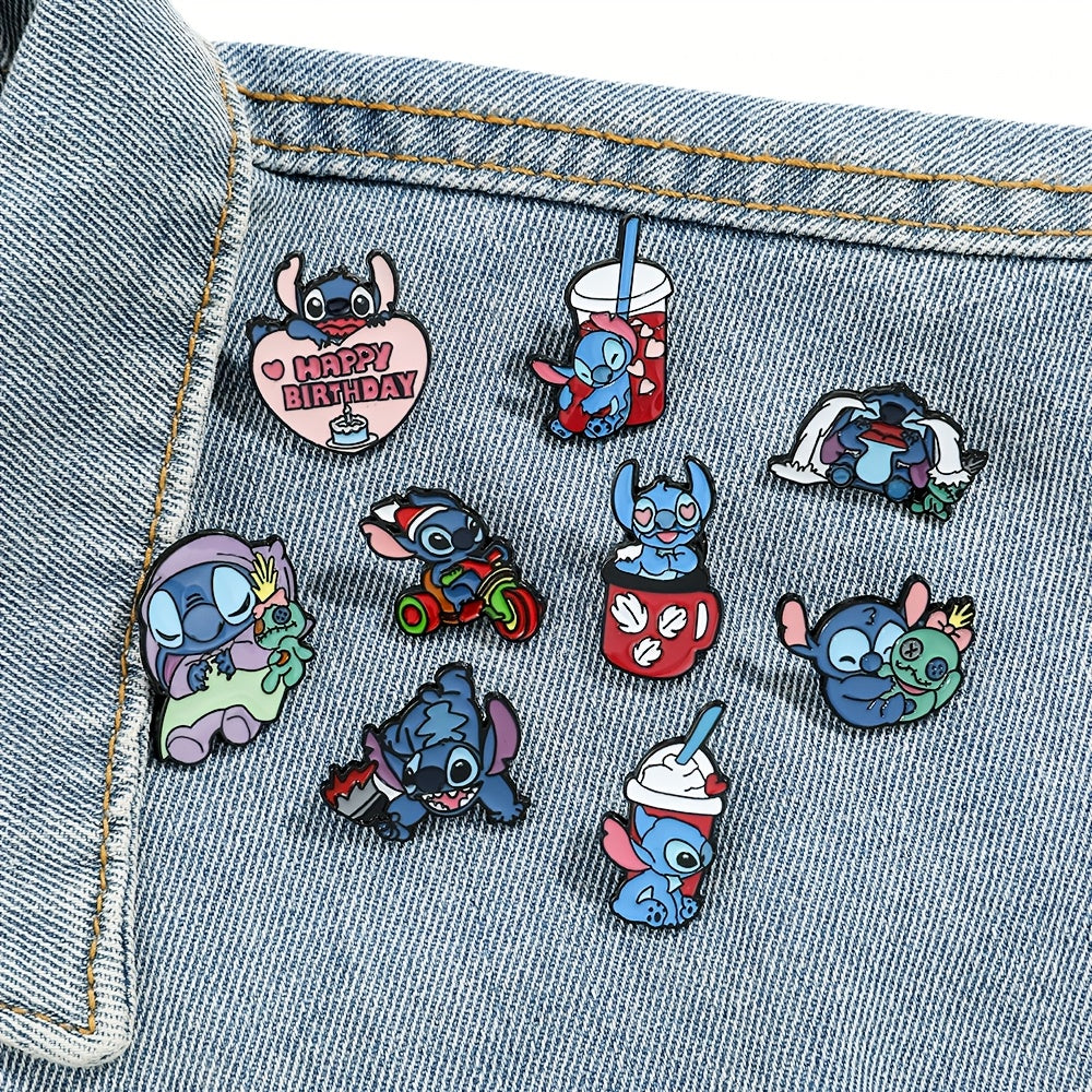 Set of 4/5/9 Disney Stitch Enamel Pins, Adorable Cartoon Zinc Alloy Brooches with Assorted Designs for Clothing and Backpacks, Perfect for Everyday or Special Occasions.