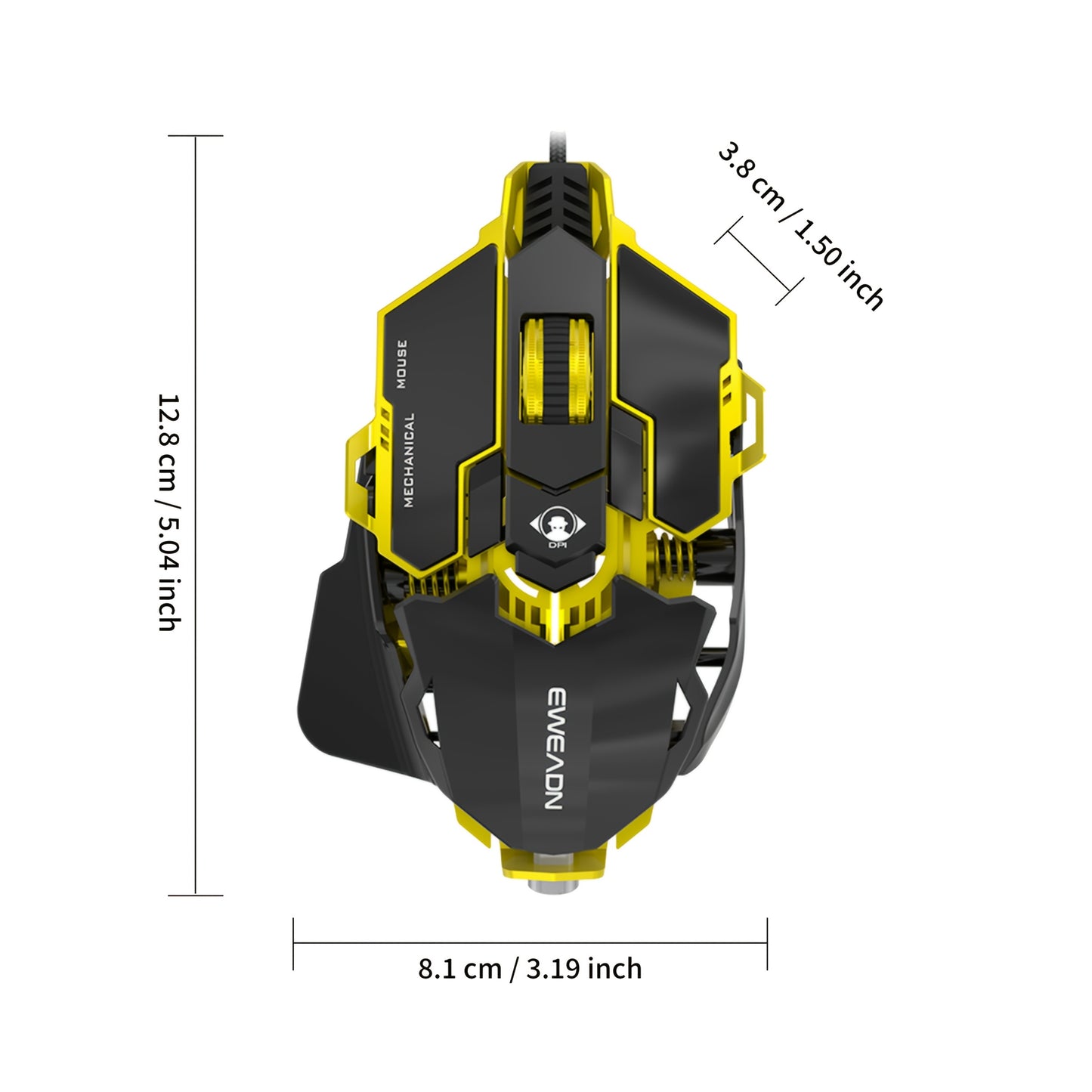 EWEADN G5 USB Wired Gaming Mouse offers silent or audible clicks, metal mechanical design with 8 macro function keys. Tail length can be adjusted to fit different hand sizes, making it