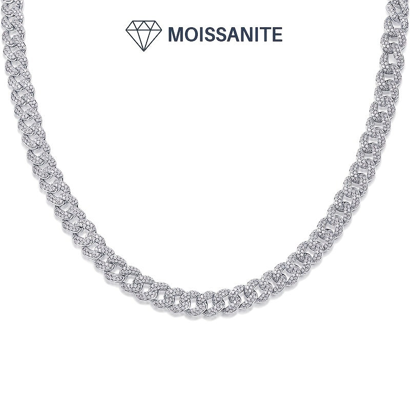 925 Sterling Silver Cuban Chain with Moissanite Necklace suitable for both men and women, featuring a Hip Hop style design. This Cuban Clavicle Chain comes in three different weight options - 191.91g, 213.38g, and 256.32g. The necklace is adorned with