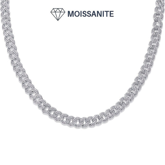 925 Sterling Silver Cuban Chain with Moissanite Necklace suitable for both men and women, featuring a Hip Hop style design. This Cuban Clavicle Chain comes in three different weight options - 191.91g, 213.38g, and 256.32g. The necklace is adorned with