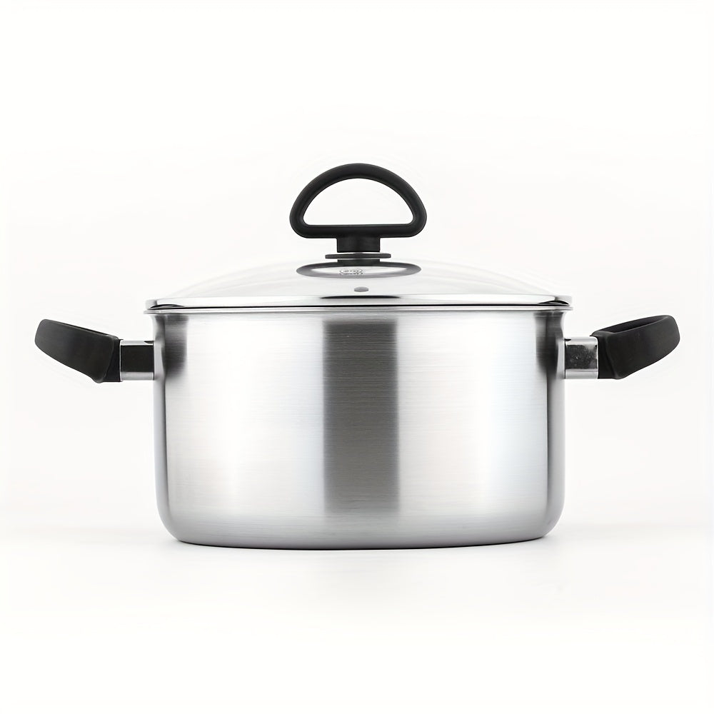 Stainless Steel Dutch Oven with a 5.5qt Capacity and Glass Lid - Ideal for Cooking Casseroles, Stocks, and Soups in the Kitchen and Dining Room